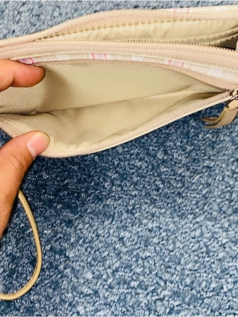 COACH Striped Beige and Pink Wristlet